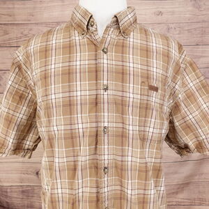CARHARTT SHORT SLEEVE BROWN PLAID BUTTON DOWN SHIRT MENS 2XL XXL S185BUC